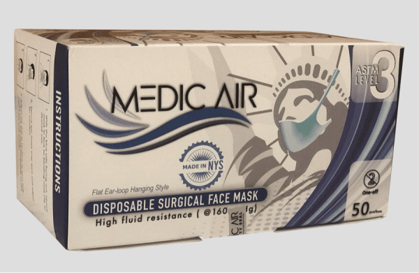 Medic Air Disposable TIE BACK Face Mask - ASTM Level 3 - Made iN USA Earloop - 50 Per Box